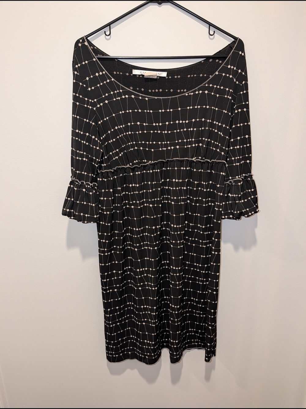 Max Studio Black Dress with White Grid Dot Print